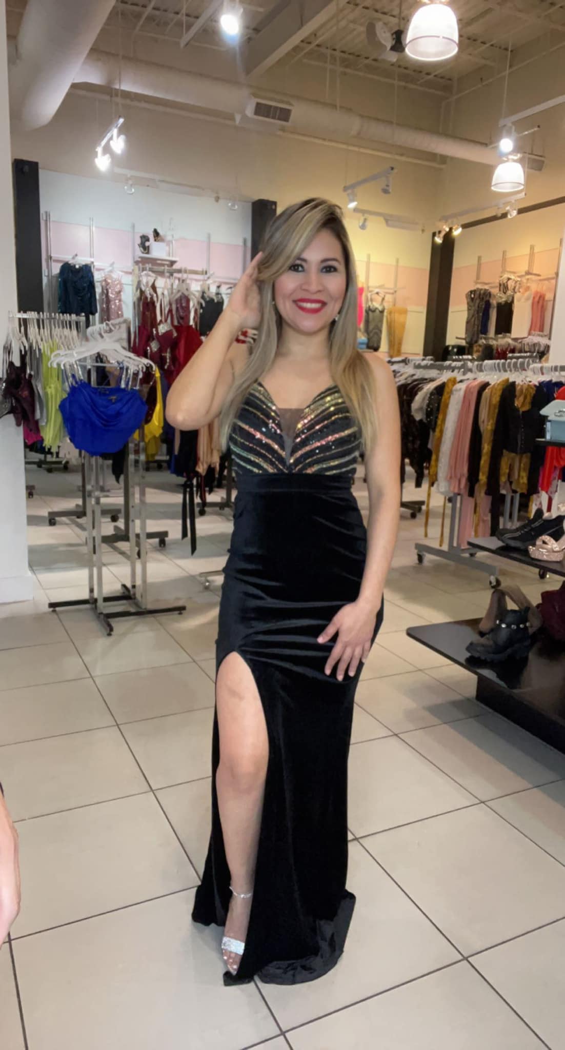 Vestido Terciopelo con Lentejuela de Tornasol