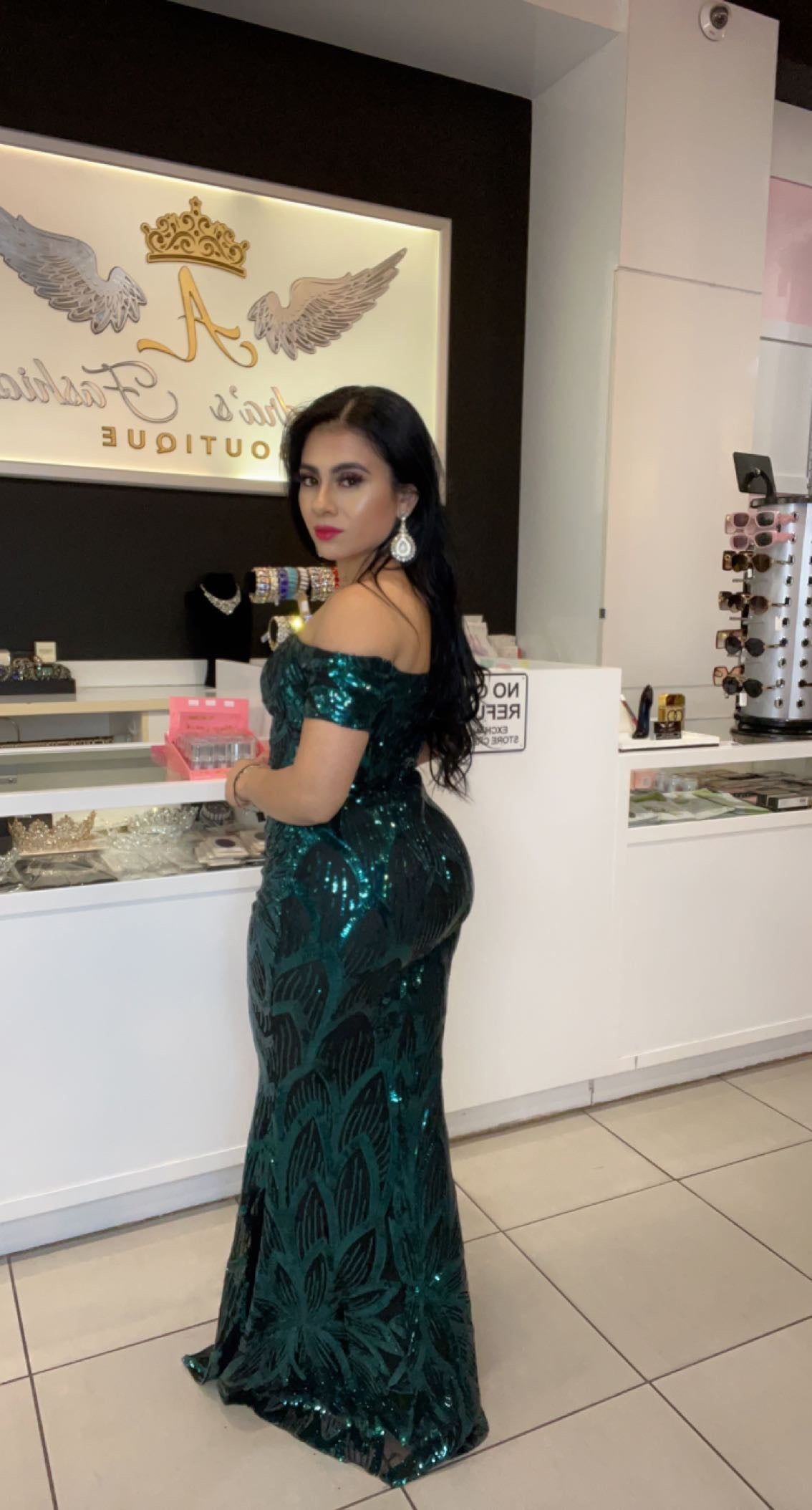 Vestido Lentejuela con Mangas Cortas Caídas