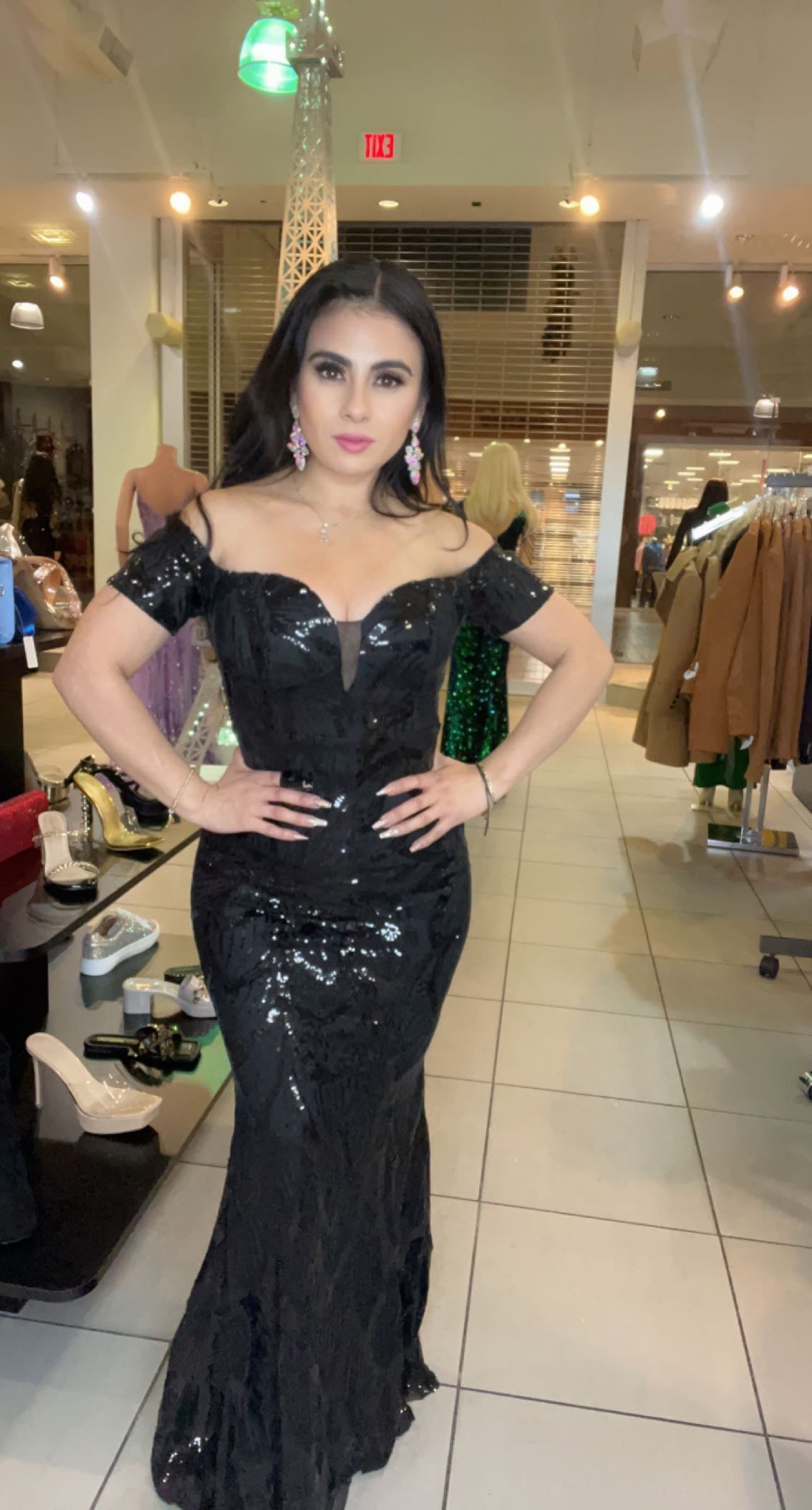 Vestido Lentejuela con Mangas Cortas Caídas