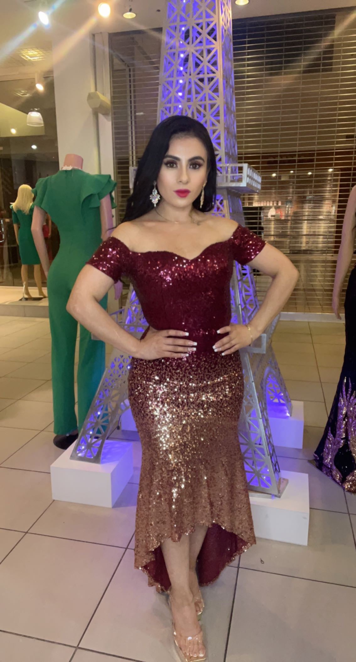 Vestido tipo Sirena Azul Marino y Plateado