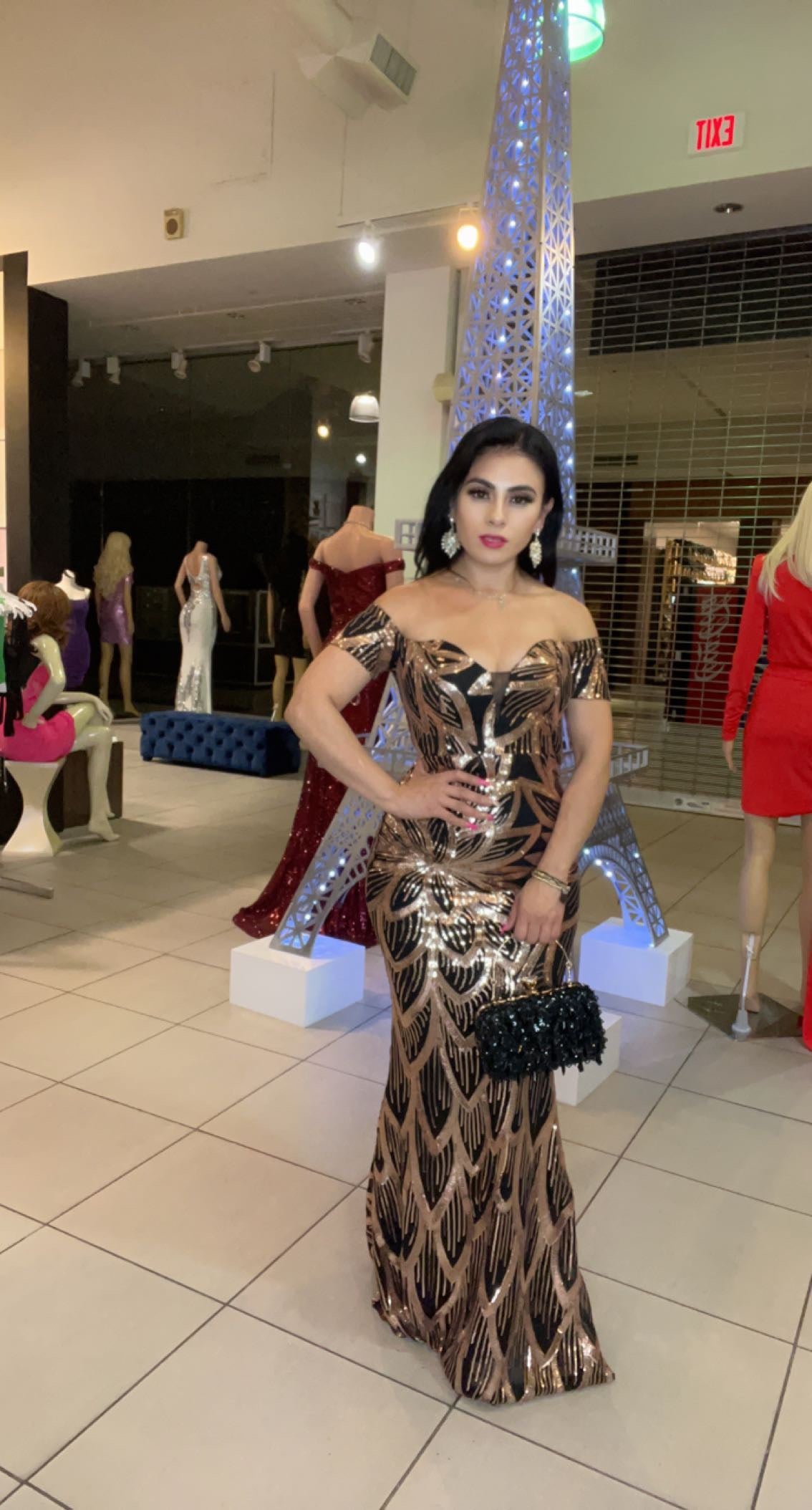 Vestido Lentejuela con Mangas Cortas Caídas