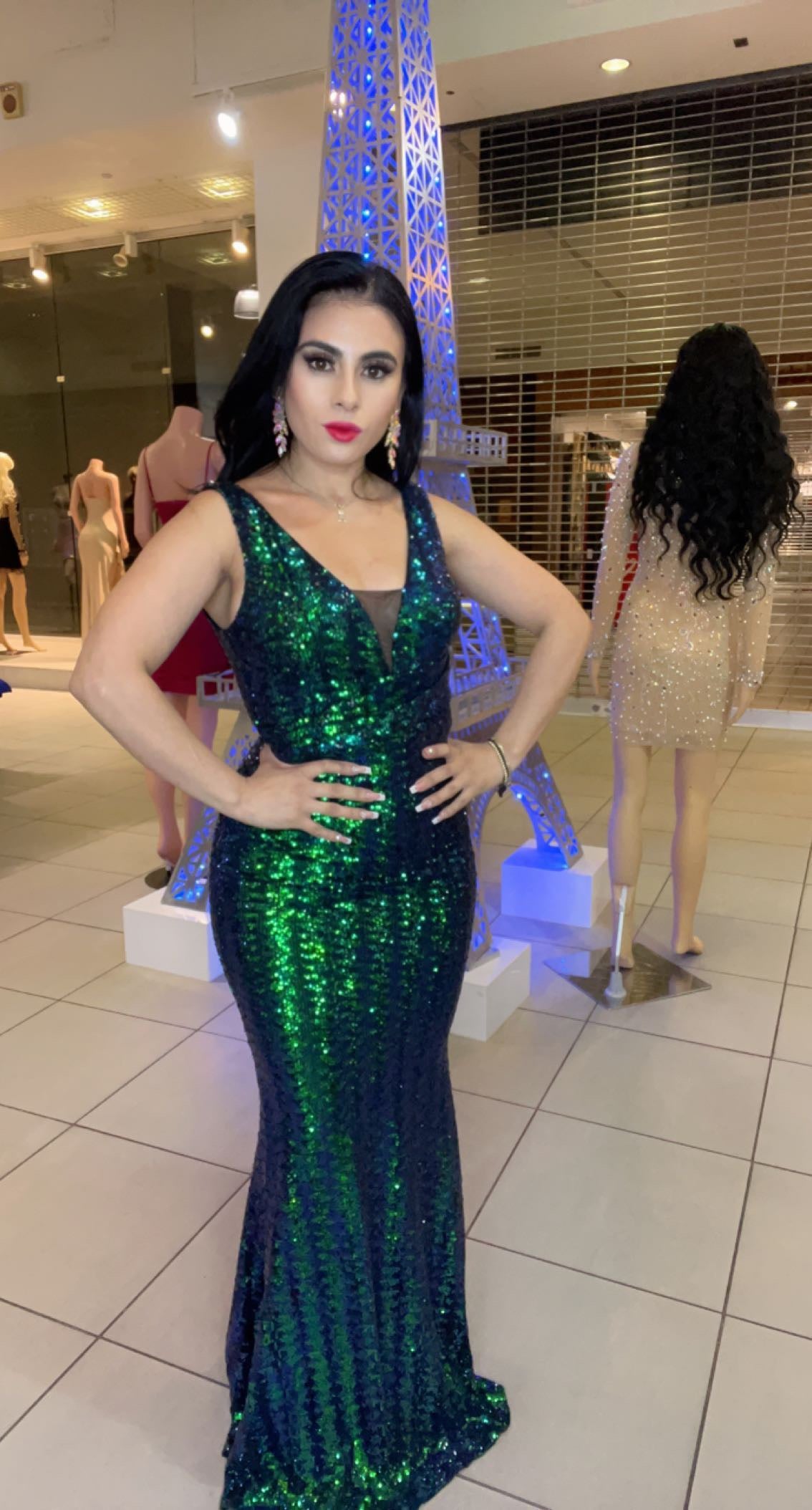 Vestido Lentejuela Grande Verde Tornasol