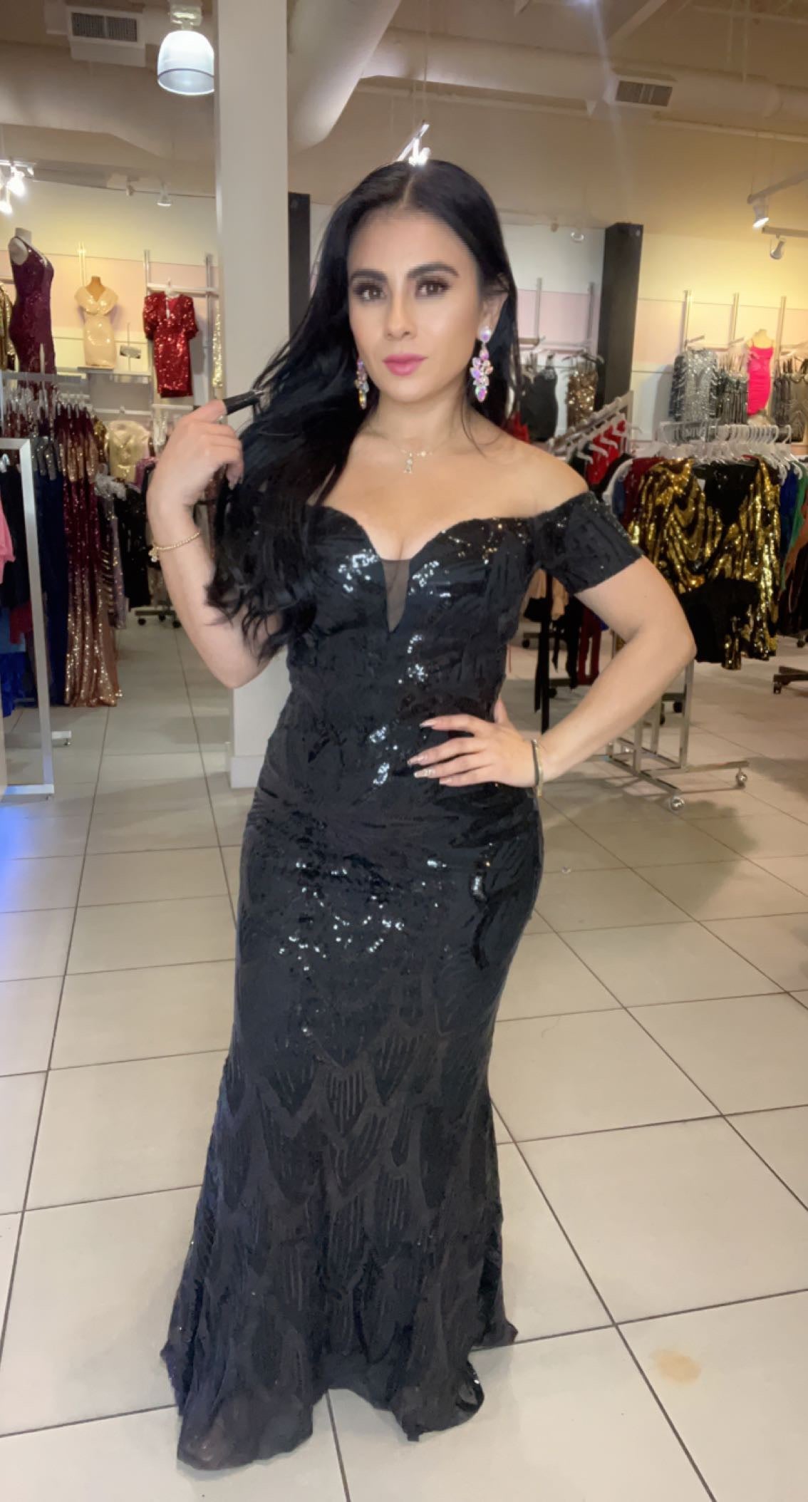 Vestido Lentejuela con Mangas Cortas Caídas