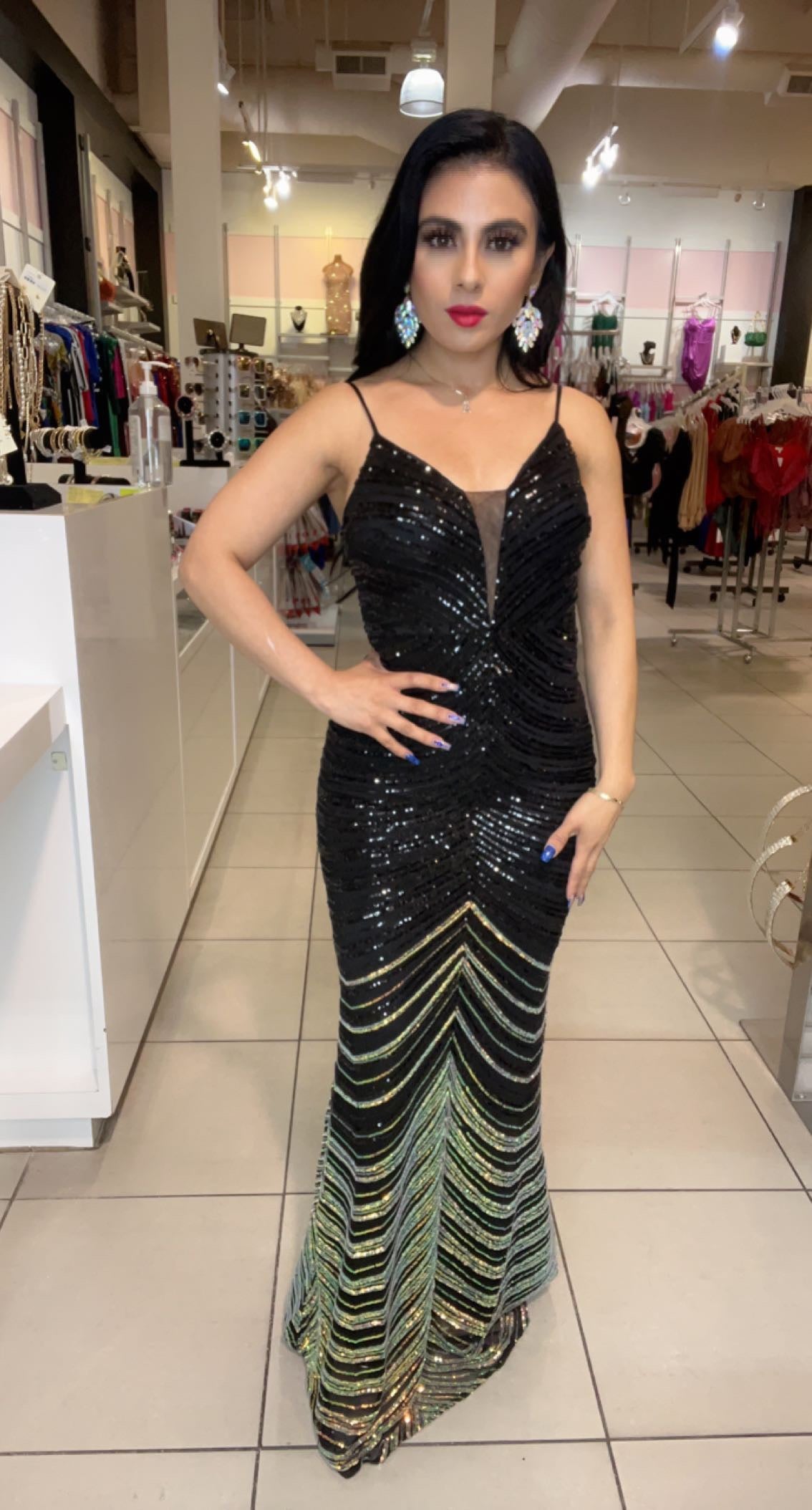Vestido de Tirantes con Lentejuela Dorada Tornasol