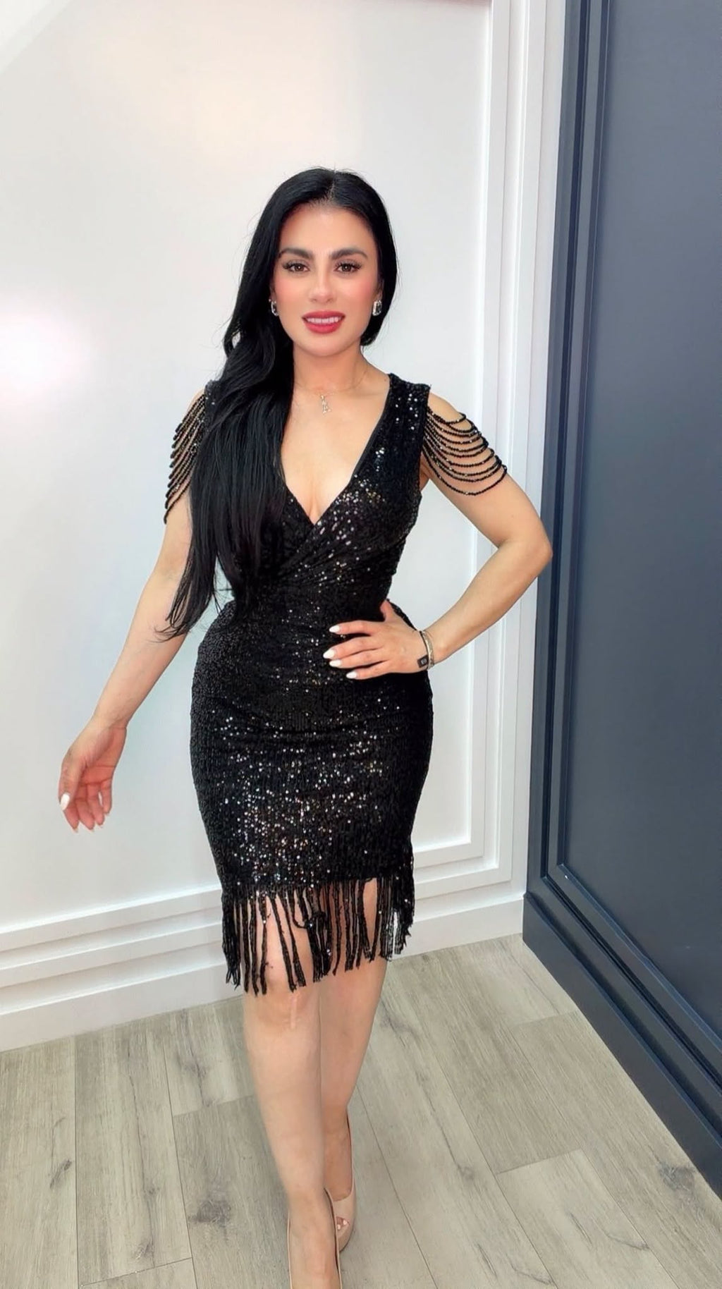 Midnight Glam Fringe Sequin Dress