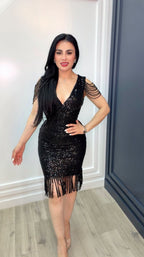 Midnight Glam Fringe Sequin Dress