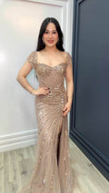 Champagne Elegance Beaded Gown