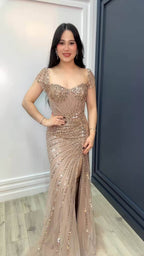 Champagne Elegance Beaded Gown