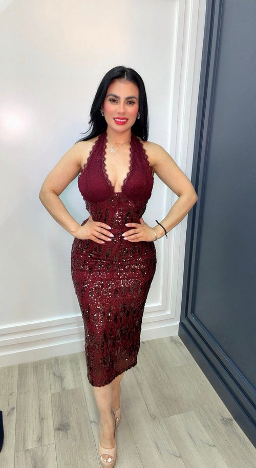 Bordeaux Nights Sequin Dress