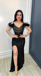 Midnight Luxe Feather Gown