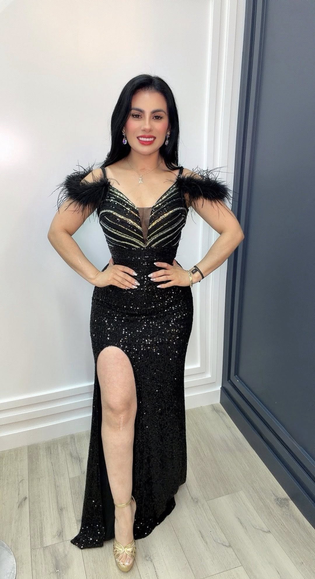 Midnight Luxe Feather Gown