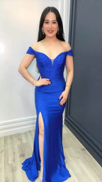 Royal Sapphire Off-Shoulder Gown