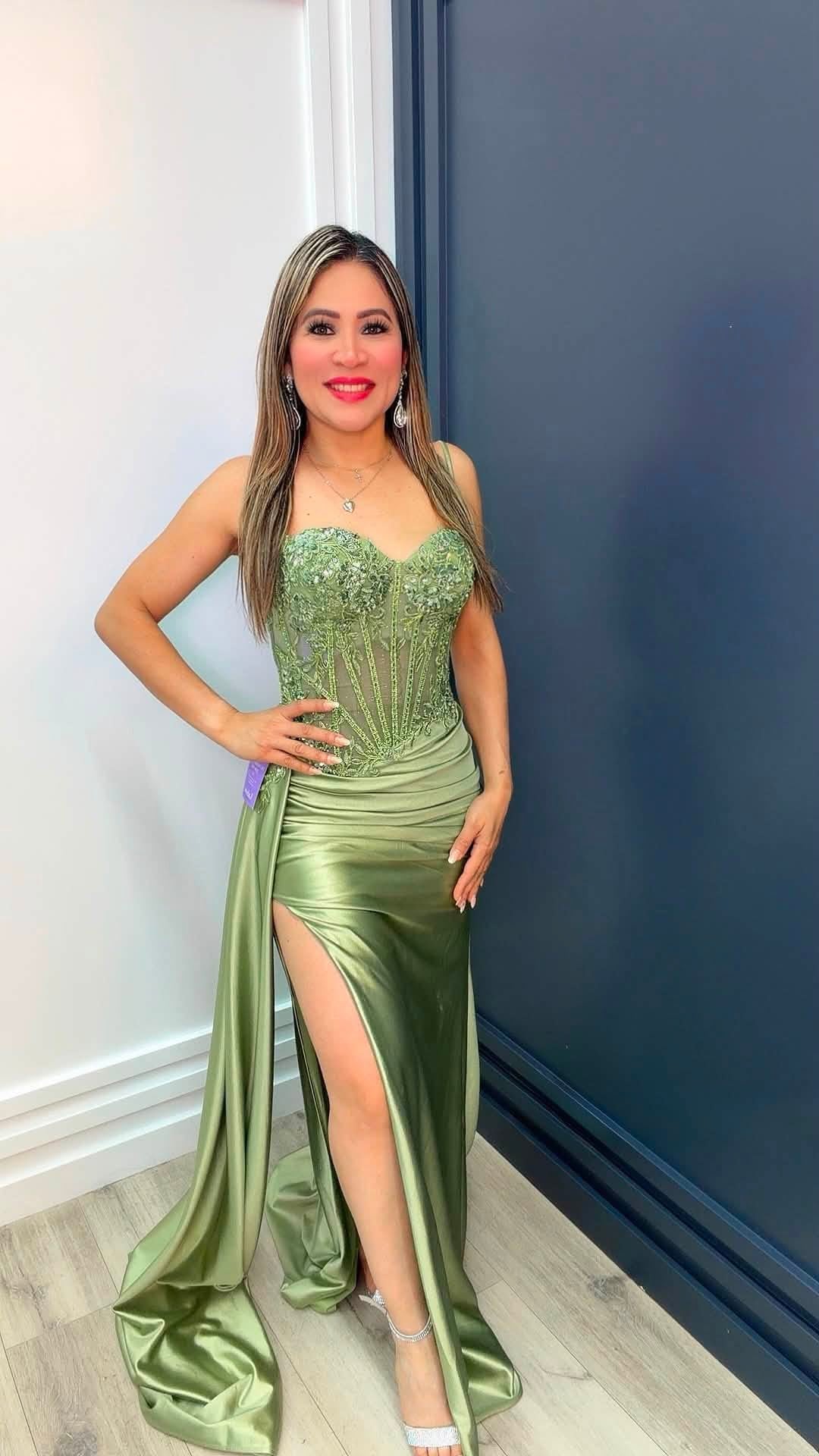 Olive Luxe Corset Satin Gown