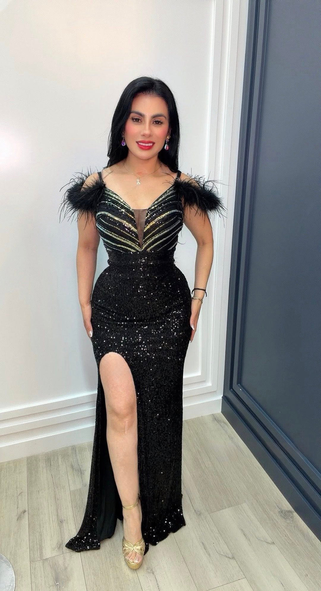 Midnight Luxe Feather Gown