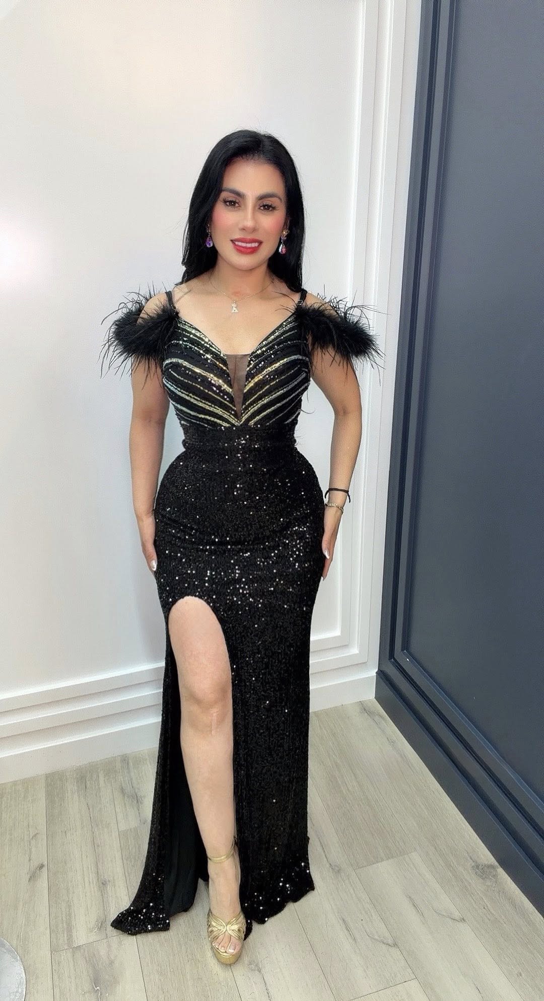 Midnight Luxe Feather Gown