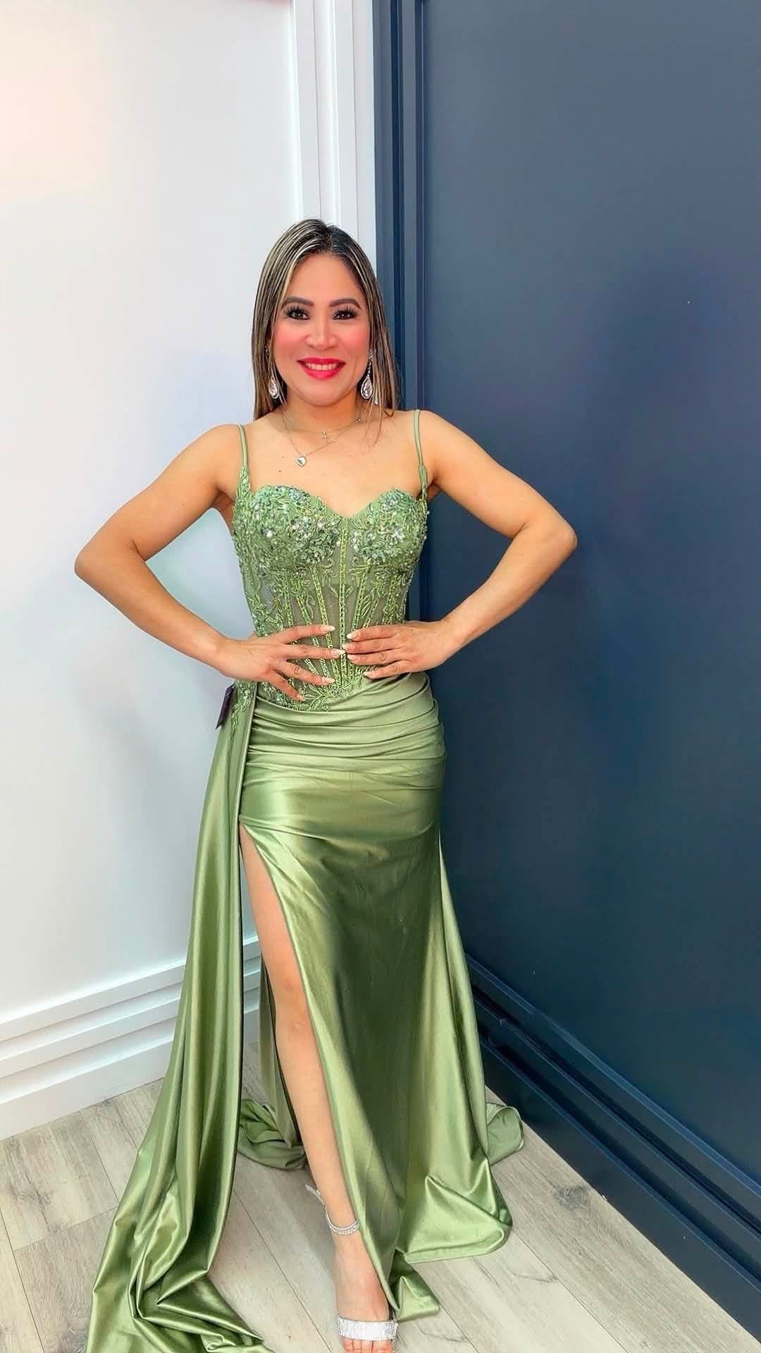 Olive Luxe Corset Satin Gown