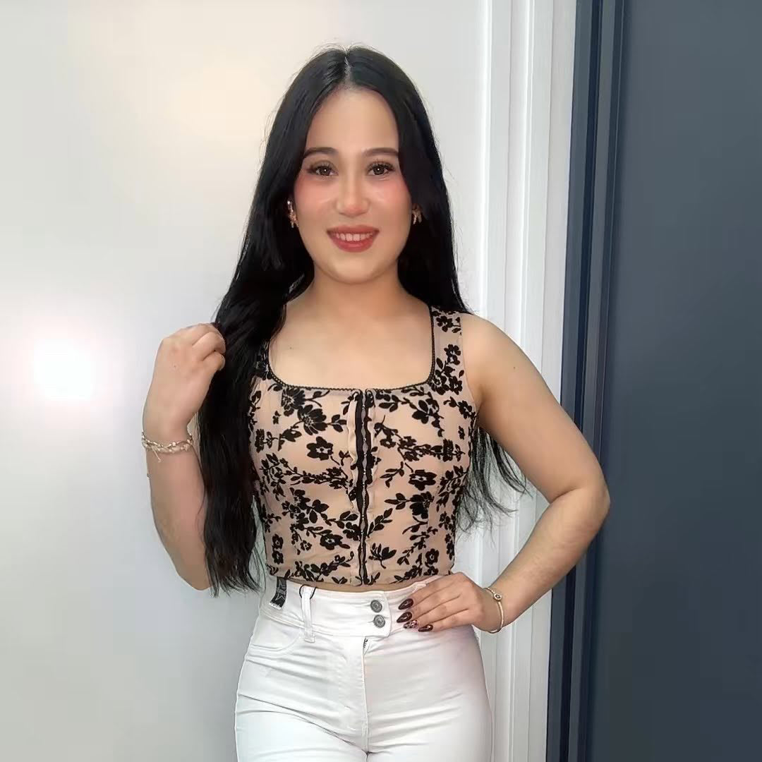 Midnight Blossom Mesh Corset Top