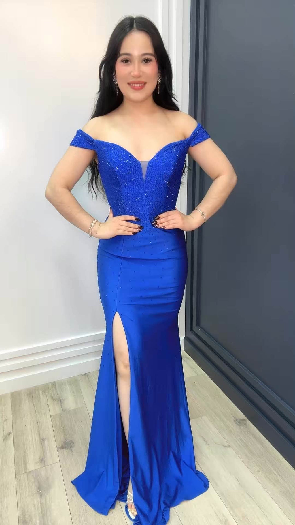 Royal Sapphire Off-Shoulder Gown
