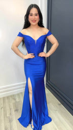 Royal Sapphire Off-Shoulder Gown