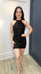 Midnight Tassel Sequin Dress