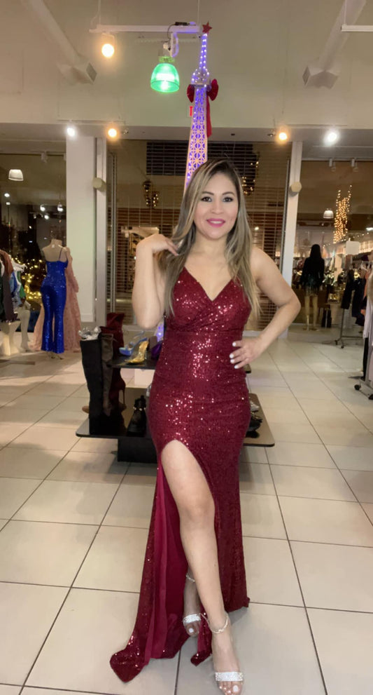 Vestido de Tirantes con Lentejuela Pierna Abierta